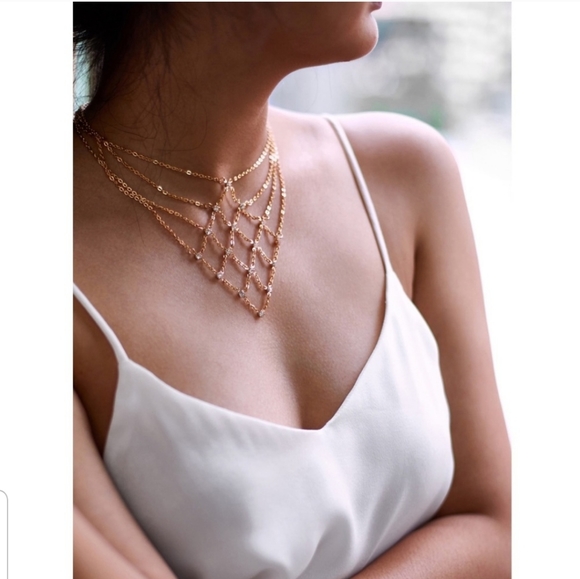 ๐คฃBeautiful Chain Bib Necklace Gold Plated - Picture 7 of 8